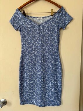 Blue Floral Off-Shoulder Mini Dress